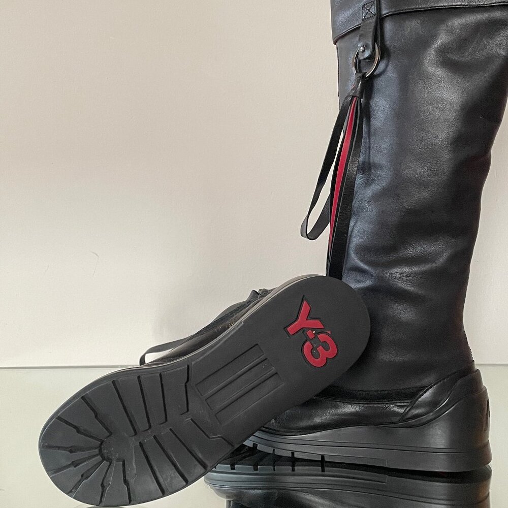 Y-3 Yohji Yamamoto black beather boots size UK 4